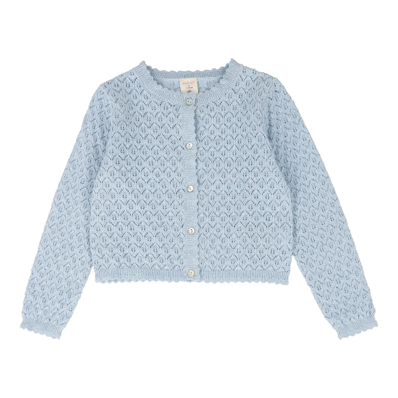 Warm And Comfortable ANALOGIE LIGHT BLUE TEXTURED KNIT SCALLOP CARDIGAN