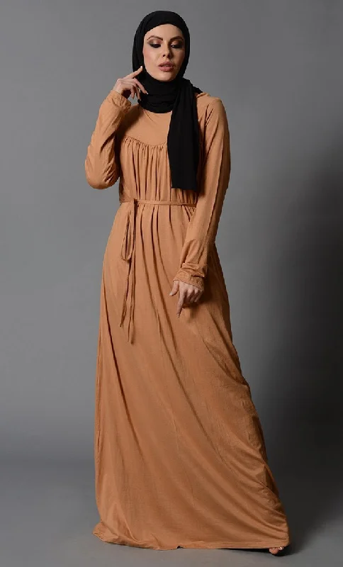 Luxury Fashion Everyday Multi Pleats Lycra Abaya - Honey Sand