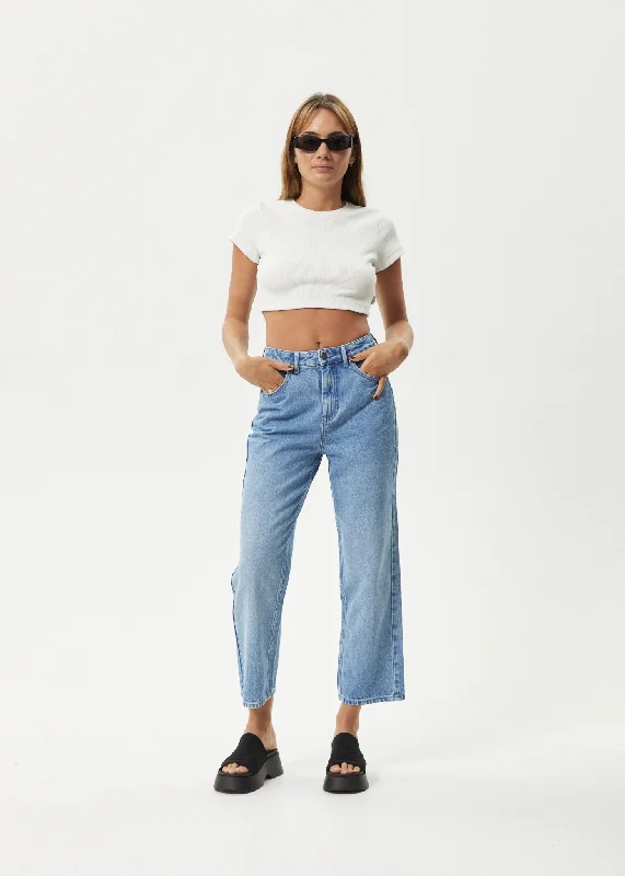 Effortless Elegance AFENDS Womens Shelby - Denim Cropped Straight Leg Jeans - Worn Blue