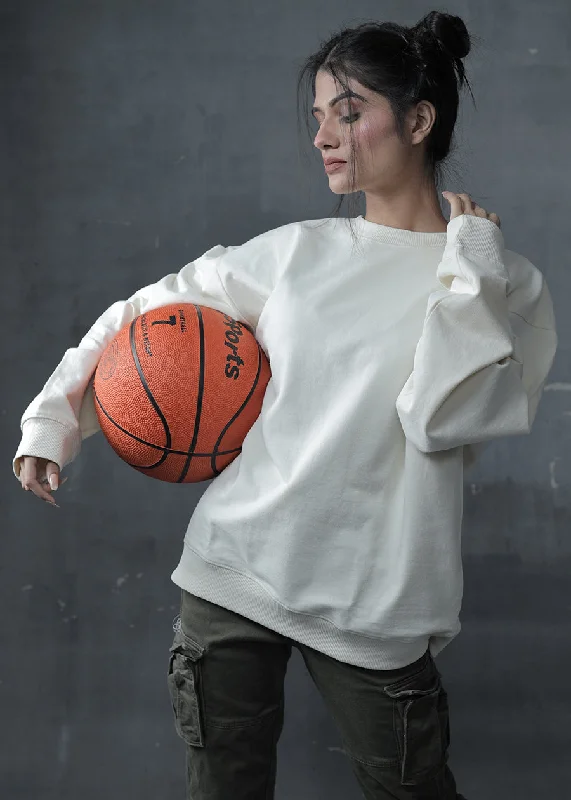 Layered Style Solid Women Drop Shoulder Sweatshirt | Off White | Pronk