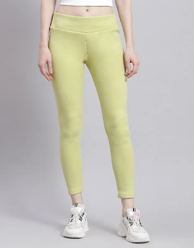 High waist design Women Green Solid Regular Fit Legging