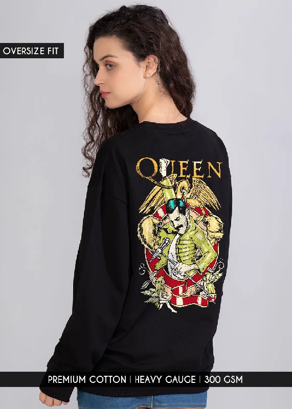 Classic Series Black Queen Band Printed Oversized Sweatshirt Womens