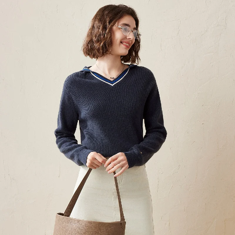 Personalized Series 100% Cashmere Hooded Pullover Sweater with Striped Detail