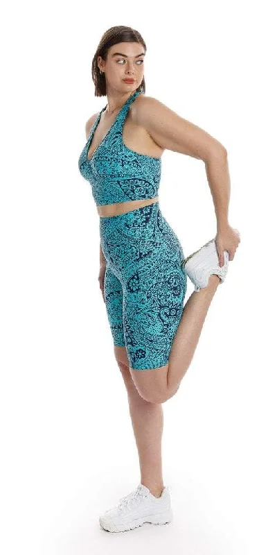 Slim Fit Paisley Tide Eco Biker Shorts with Pockets