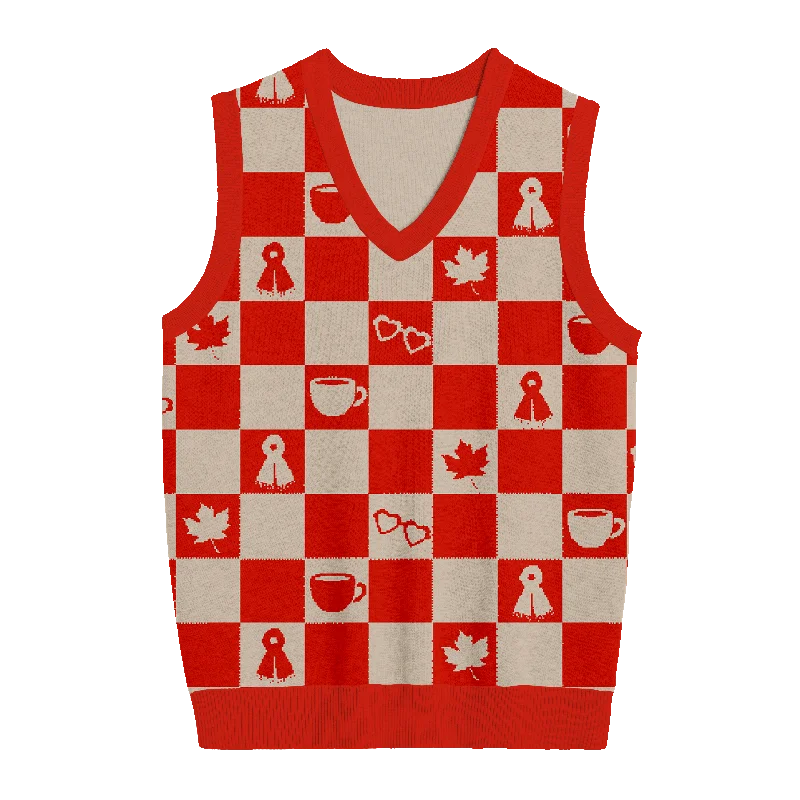 Trendy Items Red Checkered Knit Vest