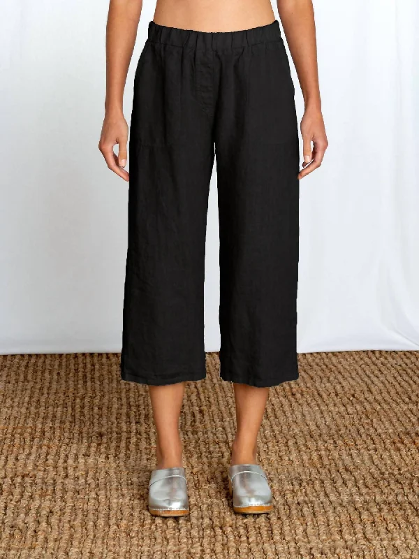 Sports And Leisure Hanky Linen Easy Crop Pants In Black