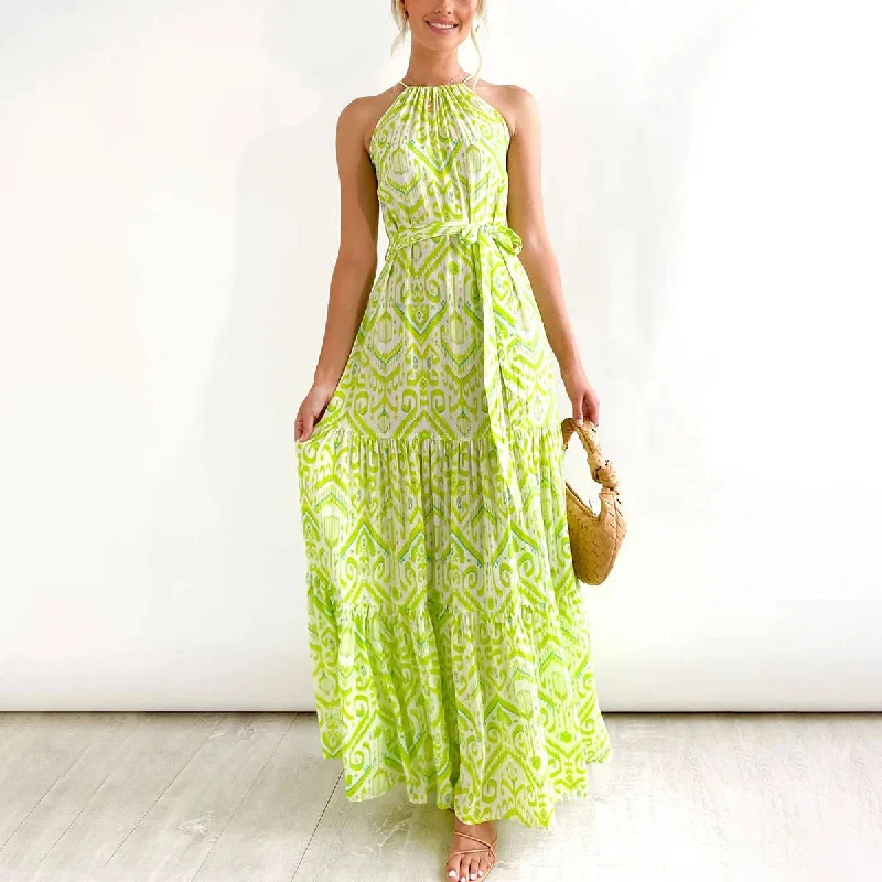 Fashion Style Beach print halter dress_CWDMD1752