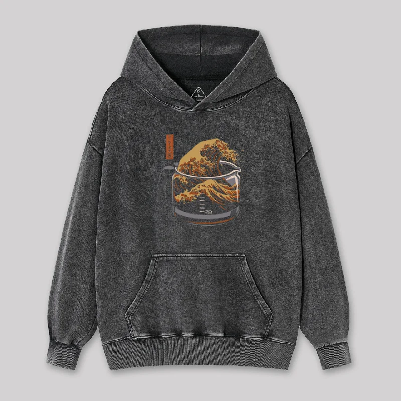 High waist design The Great Wave of Coffee Washed Hoodie