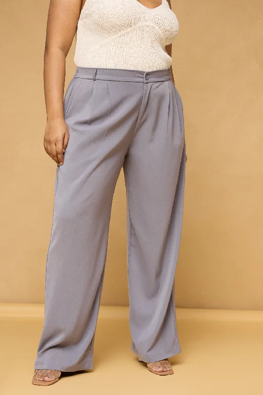 Luxe Comfort Curve Charcoal Grey Pleated Korean Pants