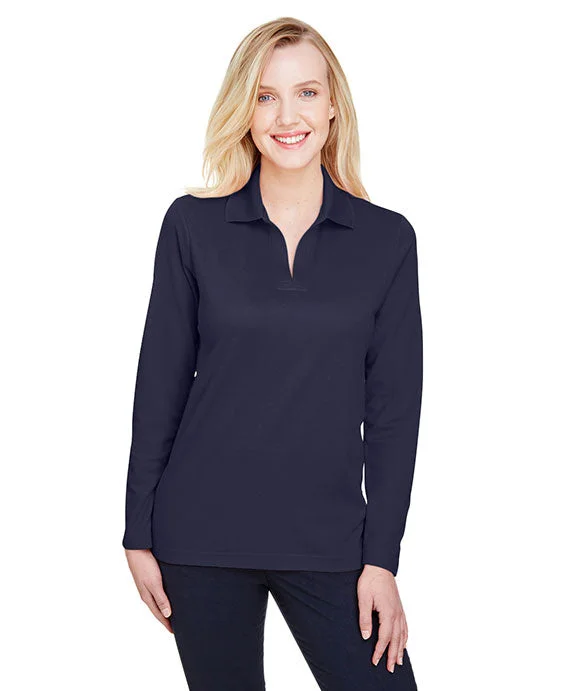 Fresh And Fashionable DG20LW - Devon & Jones CrownLux Performance® Ladies Plaited Long Sleeve Polo Shirt | Navy