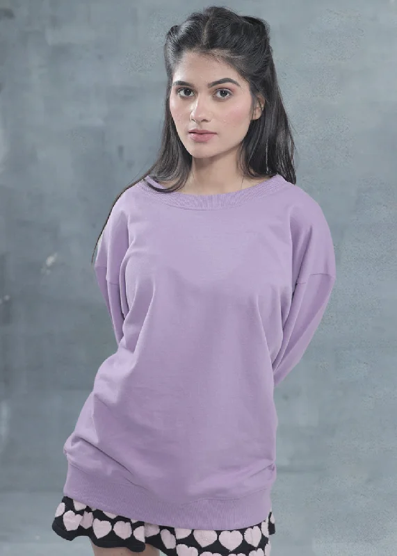 Everyday Comfort Solid Lilac Women Drop Shoulder Terry Sweatshirt | Pronk