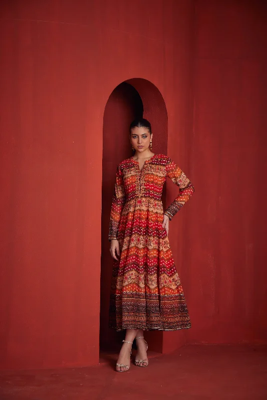 Comfy Pants Neeru's Womens Orange Color Georgette Fabric Dress