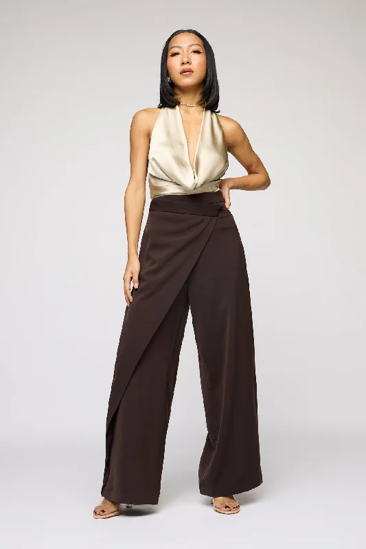 Trendy and versatile Oak Bark Brown Pareo Korean Pants