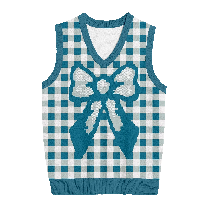 Nightclub Style Blue Bow Knit Vest