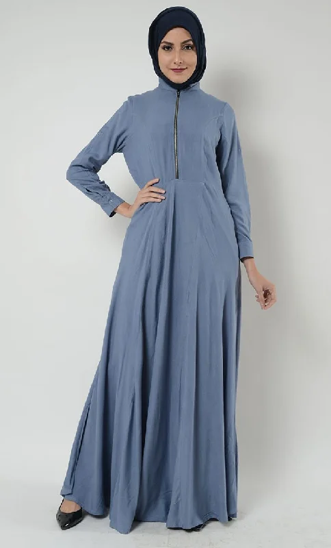 Classic Design Short collar and zipper detail basic abaya dress