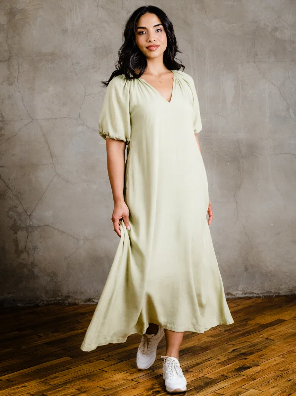Cool Style Amari Puff Sleeve Maxi Dress - Pear