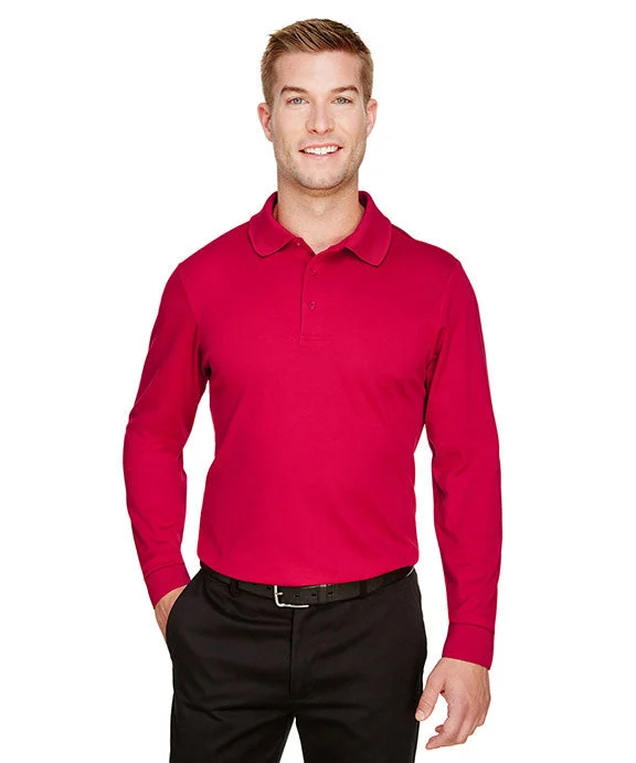 Personalized Outfit DG20L - Devon & Jones CrownLux Performance® Mens Plaited Long Sleeve Polo Shirt | Red