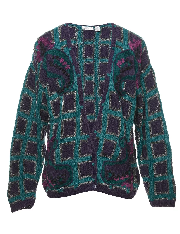 Elegant Style Floral Knit Cardigan - L