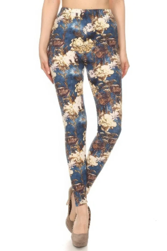Comfort Fit Floral Printed High Waisted Leggings With An Elastic Waist