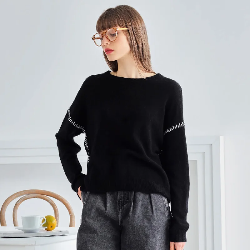 Comfortable Dresses 100% Cashmere Knit Sweater with Minimalist Stitch Detailing