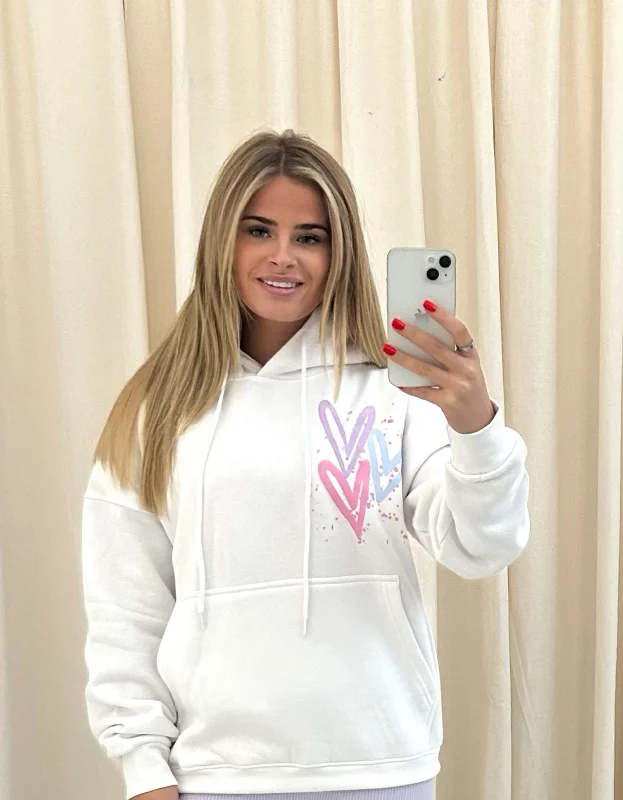 Moisture wicking Miss Runway Pastel Heart Graffiti Hoodie White