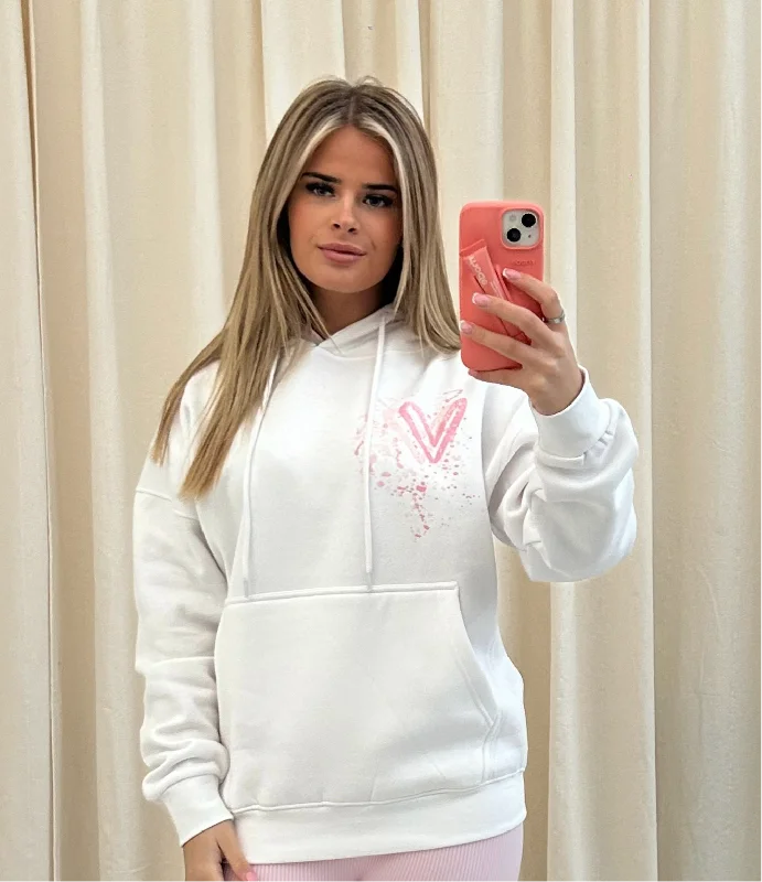 Comfortable Mind Pink Heart Graffiti Hoodie White