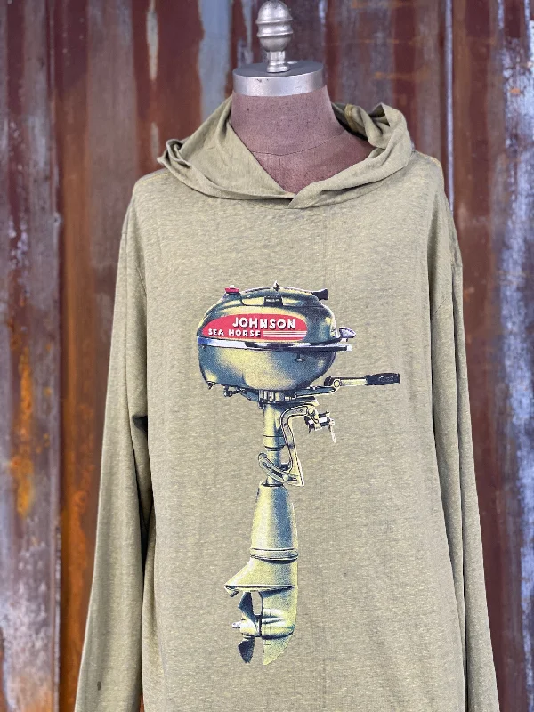 Bright Colors Johnson Outboard Vintage Motor LIGHTWEIGHT HOODIE- Sage Green