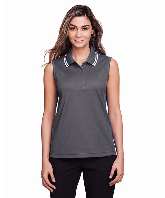 Boutique Recommendation DG20SW - Devon & Jones CrownLux Performance® Ladies Plaited Tipped Sleeveless Polo Shirt | Graphite/White