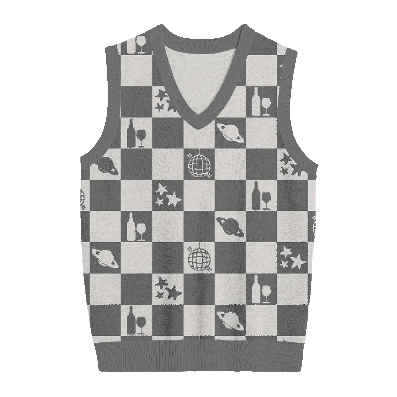 Playful Style Folklore Checkered Knit Vest