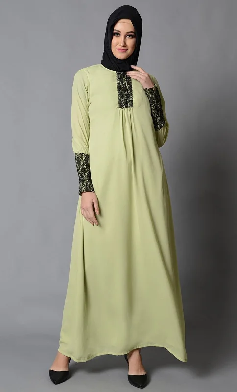 New Products Net Lace Detail Beautiful A Line Abaya Dress