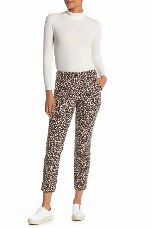 Lively And Youthful Leopard Print Slim Mid-Rise Stretch Ankle Crop Pants In Multicolor