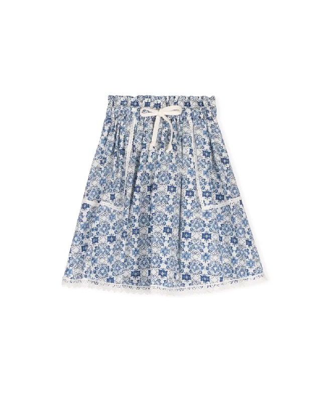 Design sense CABANA BLUE PRINTED LACE TRIM SKIRT