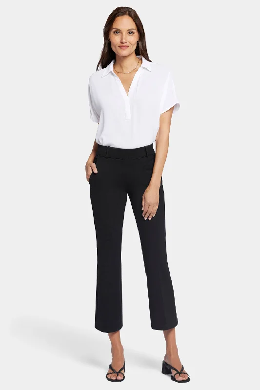 Layered Style Pull-On Flared Ankle Trouser Pants - Black