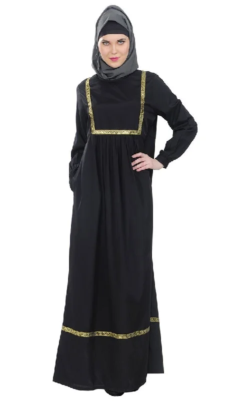 Versatile Comfort Everyday wear gold trims detail casual abaya dress