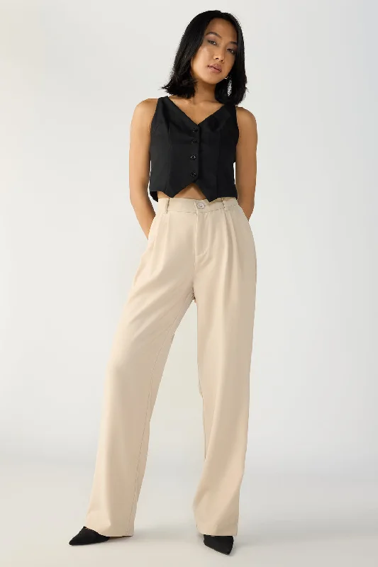 Amazing design Sand Beige Double Pleated Korean Pants