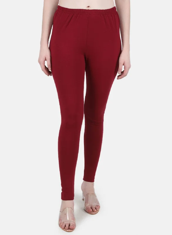 Noble Temperament Women Maroon Solid Legging