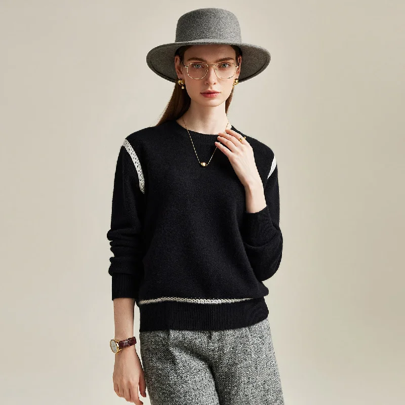 Fresh And Fashionable 100% Cashmere Knit Sweater with Lace Accent