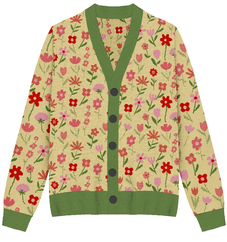 Youthful Street Fashion Flower Patch Knit Cardigan