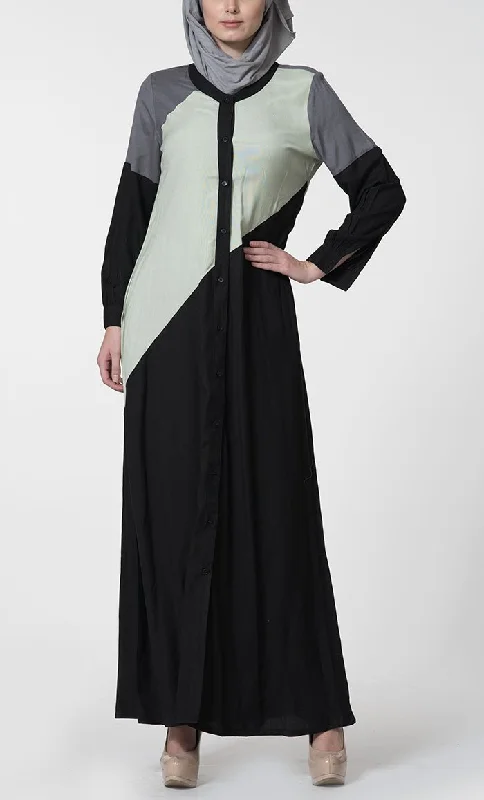 Elegant Comfort Rayon Color Block Front Open Abaya