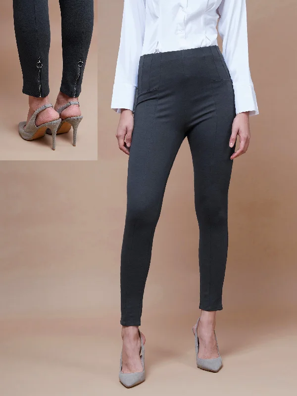 Street Graffiti Design Women Grey Bottom Zipper Jeggings