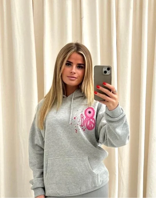 Boutique Recommendation Pink Evil Eye, Peace, Heart Graffiti Hoodie Grey