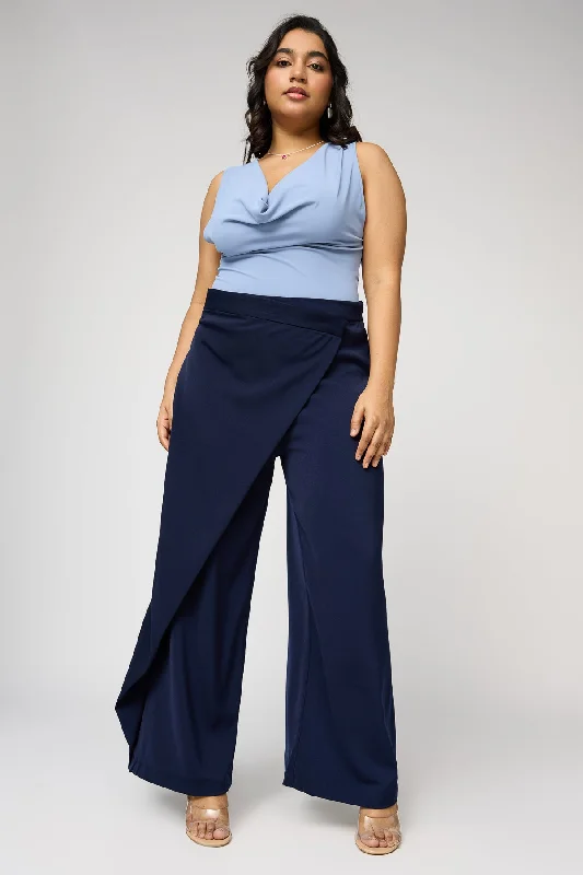Easy Style Royal Navy Curve Pareo Korean Pants
