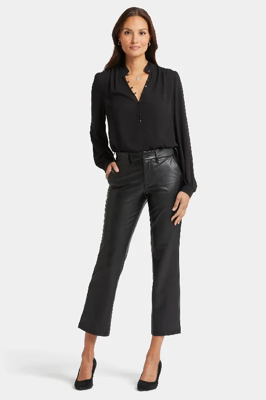 Casual Wear Faux Leather Straight Ankle Pants - Black
