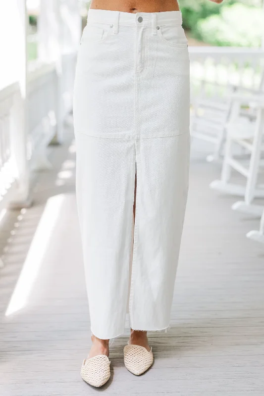 Elegant Classic Leave It All Behind White Denim Midi Skirt