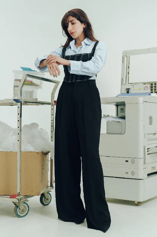 Low-key Luxury Solid Black Super Flared Korean Pants