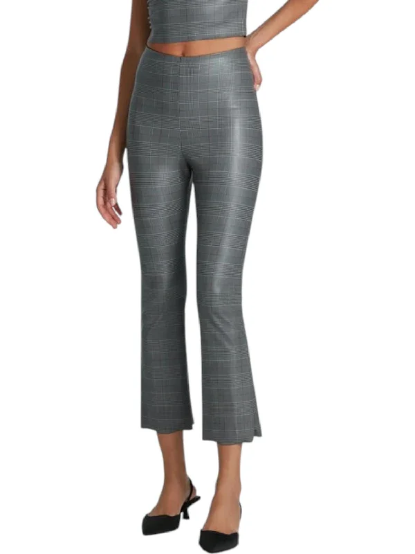 Comfortable Fashion Faux Leather Print Flare Pants In Glen Plaid