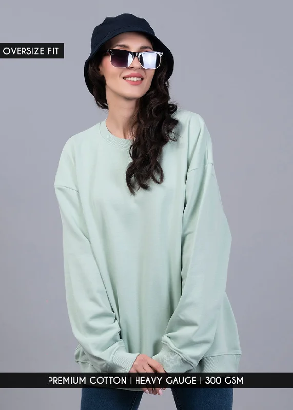 Exquisite Tailoring Solid Mint Green Women Drop Shoulder Terry Sweatshirt | Pronk