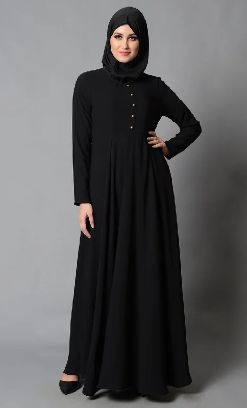 Fashionable And Fashionable Front Golden Button Detail Everyday Wear Abaya Dress
