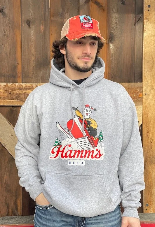 Simple Elegance Hamm's Snowmobile Bear Hoodie- Heather Grey