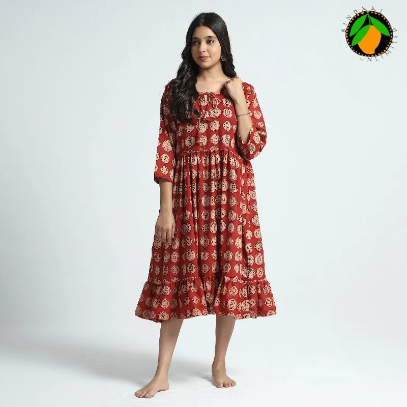 Literary Style Red - Bindaas Art Block Printed Cotton Dress